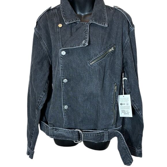 Etica Malloy moto jacket denim black ice edgy rocker sustainable capsule new med - Picture 4 of 13